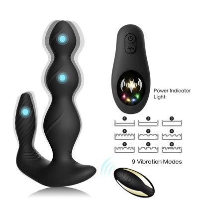 9 Kecepatan Bergetar Anal Butt Plug Tiga Motor Perineum Stimulator Jarak Jauh Nirkabel
